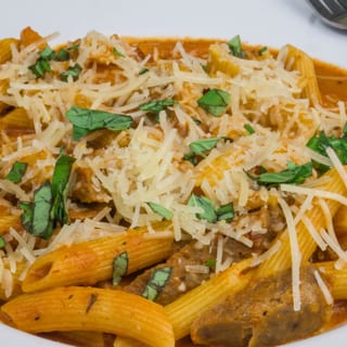 Creamy Mostaccioli Pasta with Hot Italian Sausage