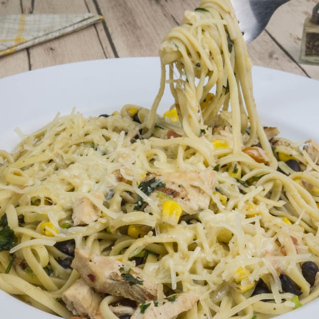 Southwest Linguini Pasta with Grilled Chicken.